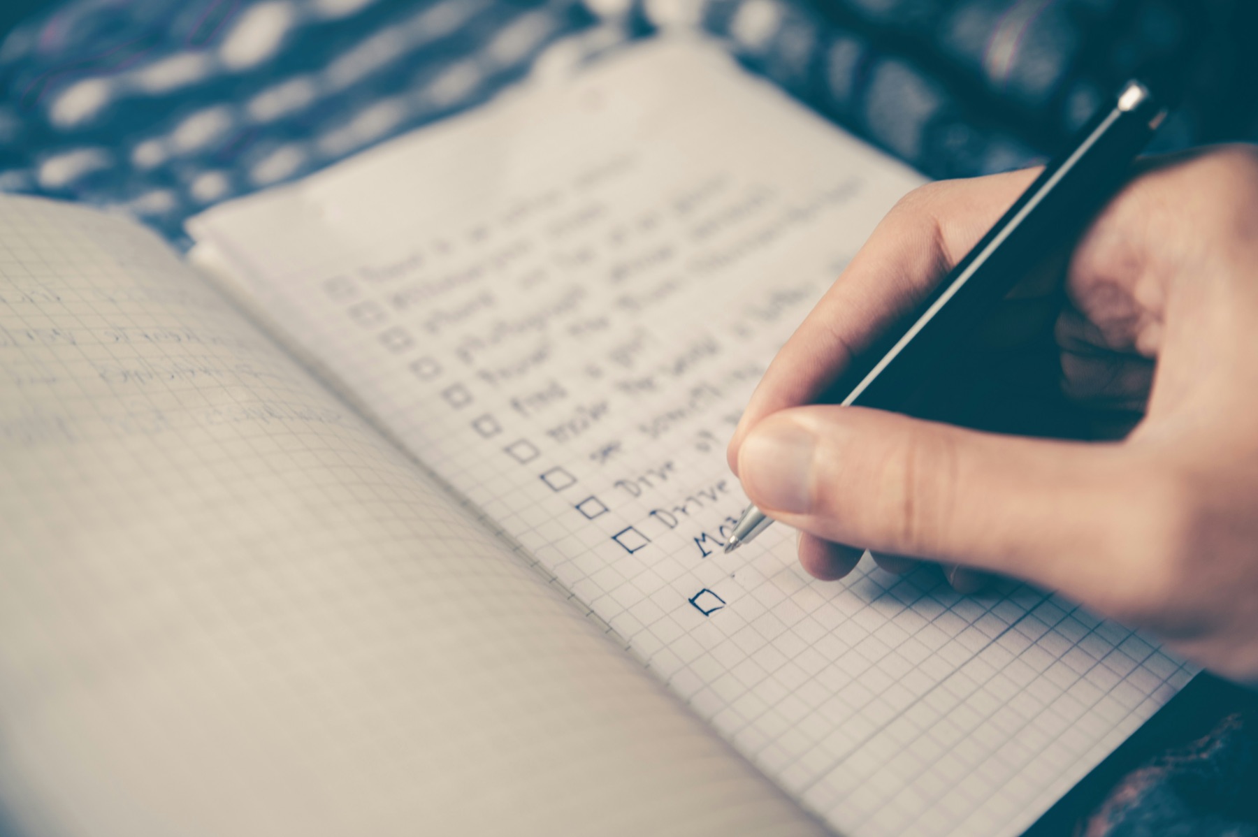 A checklist on a notepad